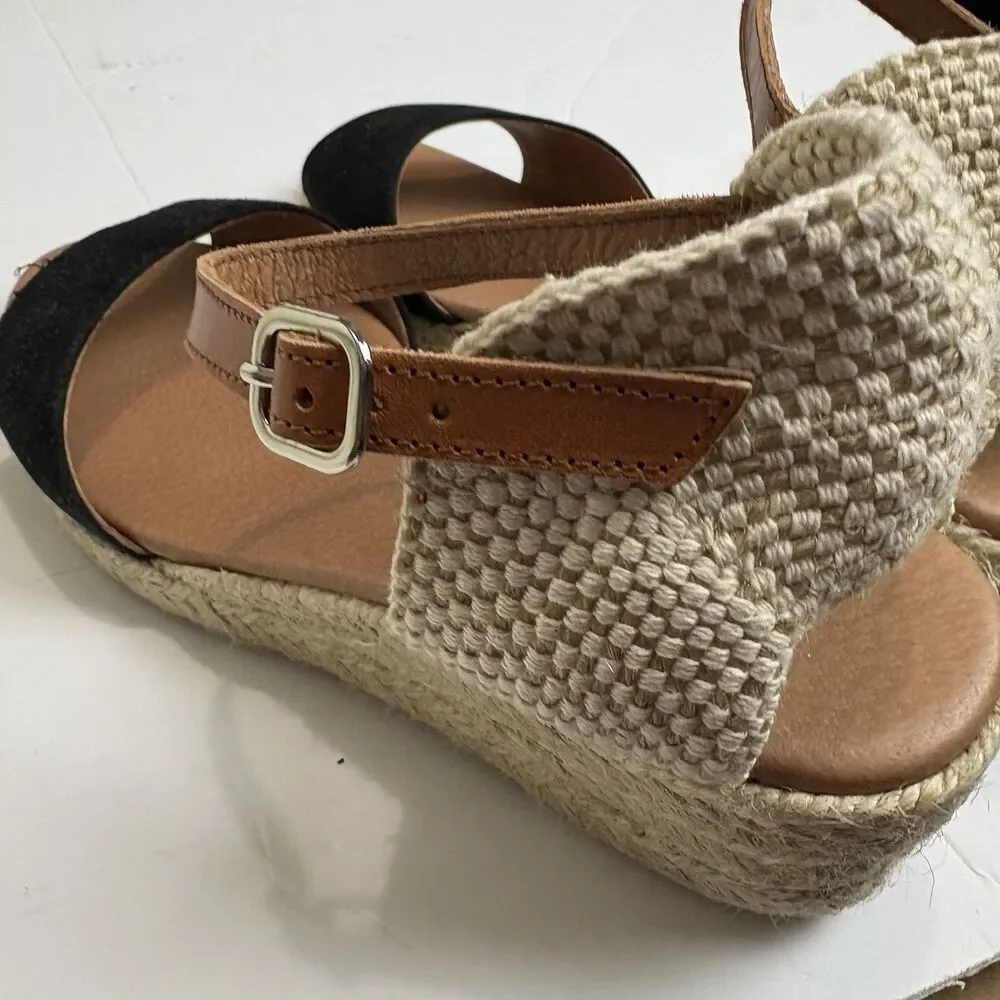 Eric Michael Trieste Espadrille Wedge Sandals, Women's 40 | US 9.5-10 Black Tan
